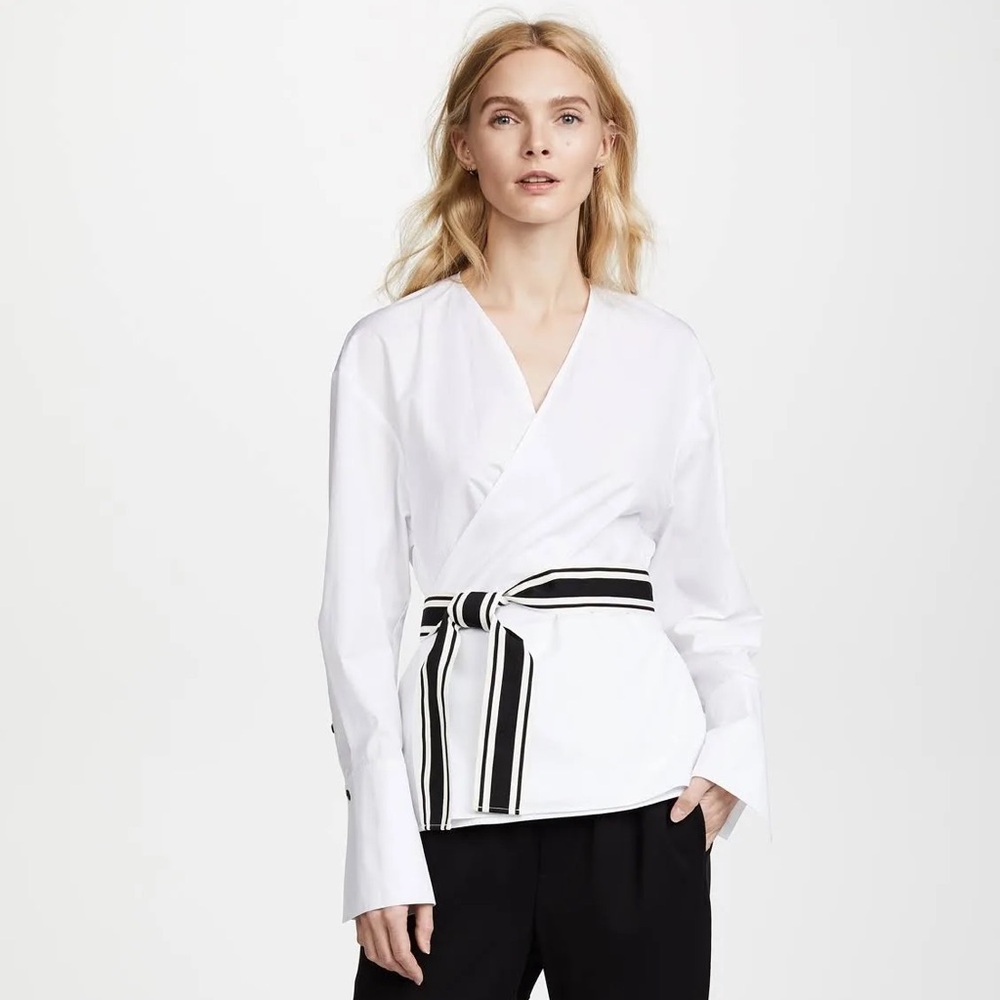 NWT DIANE VON FURSTENBERG Cross Over Tied Blouse White Size Medium Retail: $298